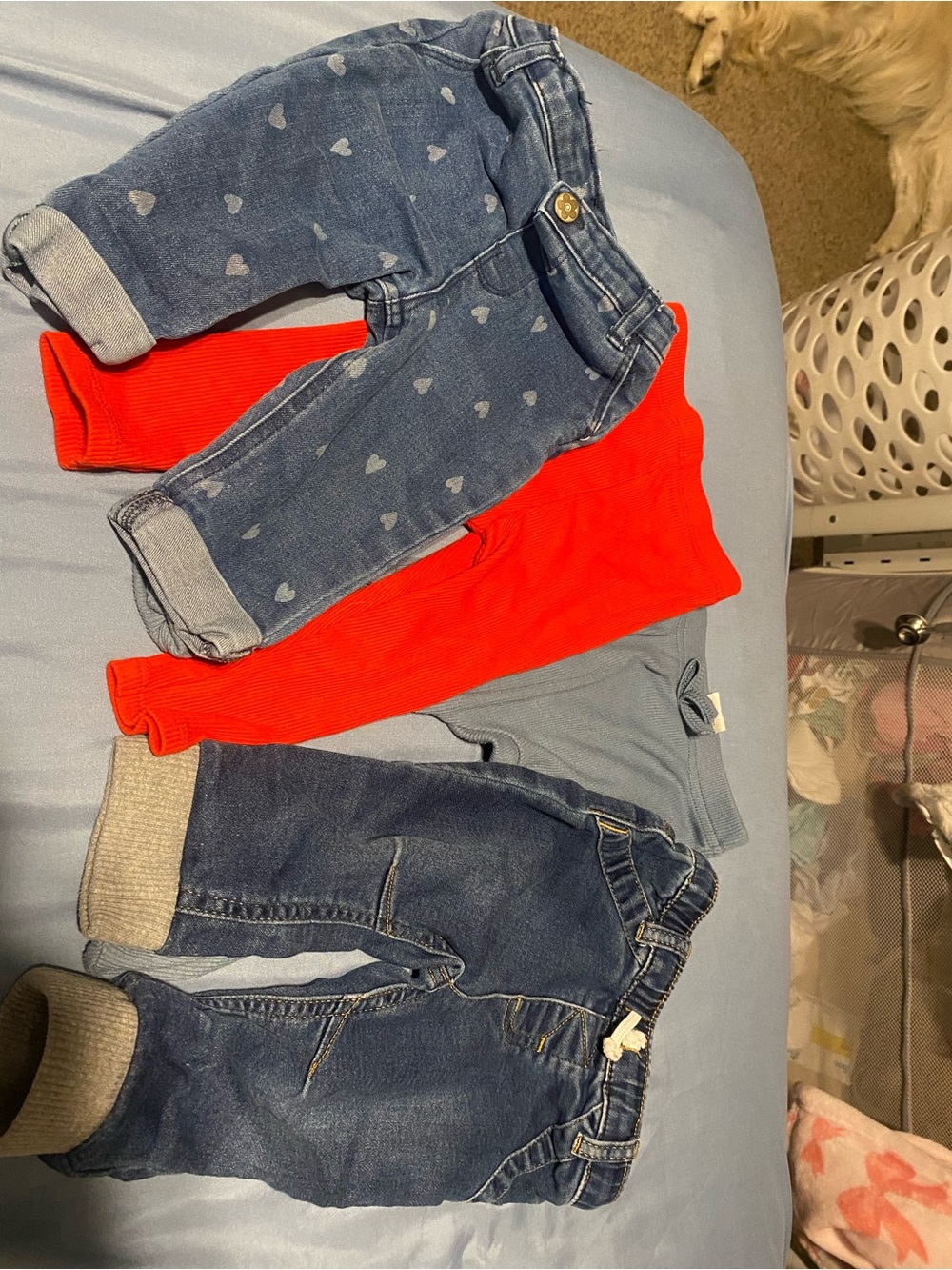 Baby’s Bottoms Bundle- Red and Blue  Leggings and Blue Jeans
